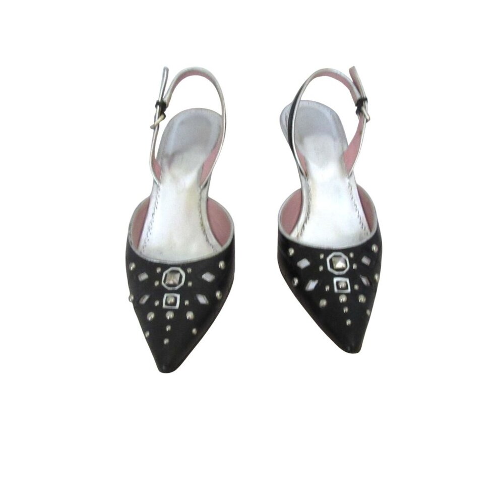 Vintage Vero Vero Cuoio Black/Silver Stud Slingbacks Size 5M - Picture 3 of 8